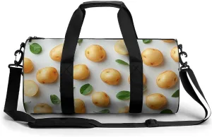 Many Raw Potato Isolated Travel Gym Bag for Women Men Cute Style Cylindrical Duffle Bag Sport Workout Bag with Shoulder Strap