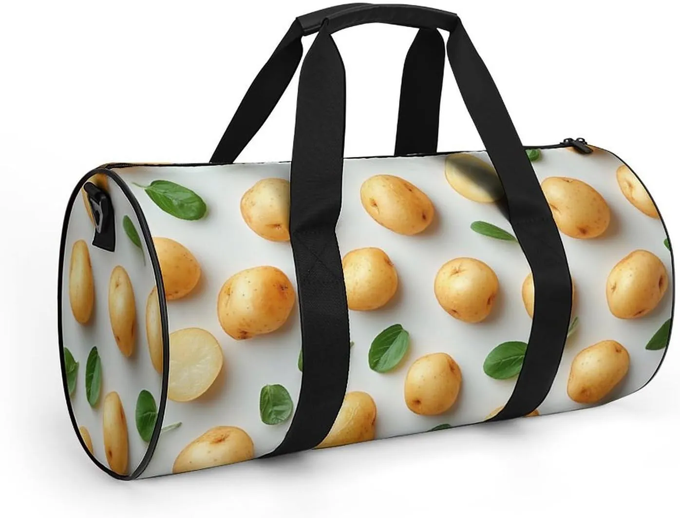 Many Raw Potato Isolated Travel Gym Bag for Women Men Cute Style Cylindrical Duffle Bag Sport Workout Bag with Shoulder Strap