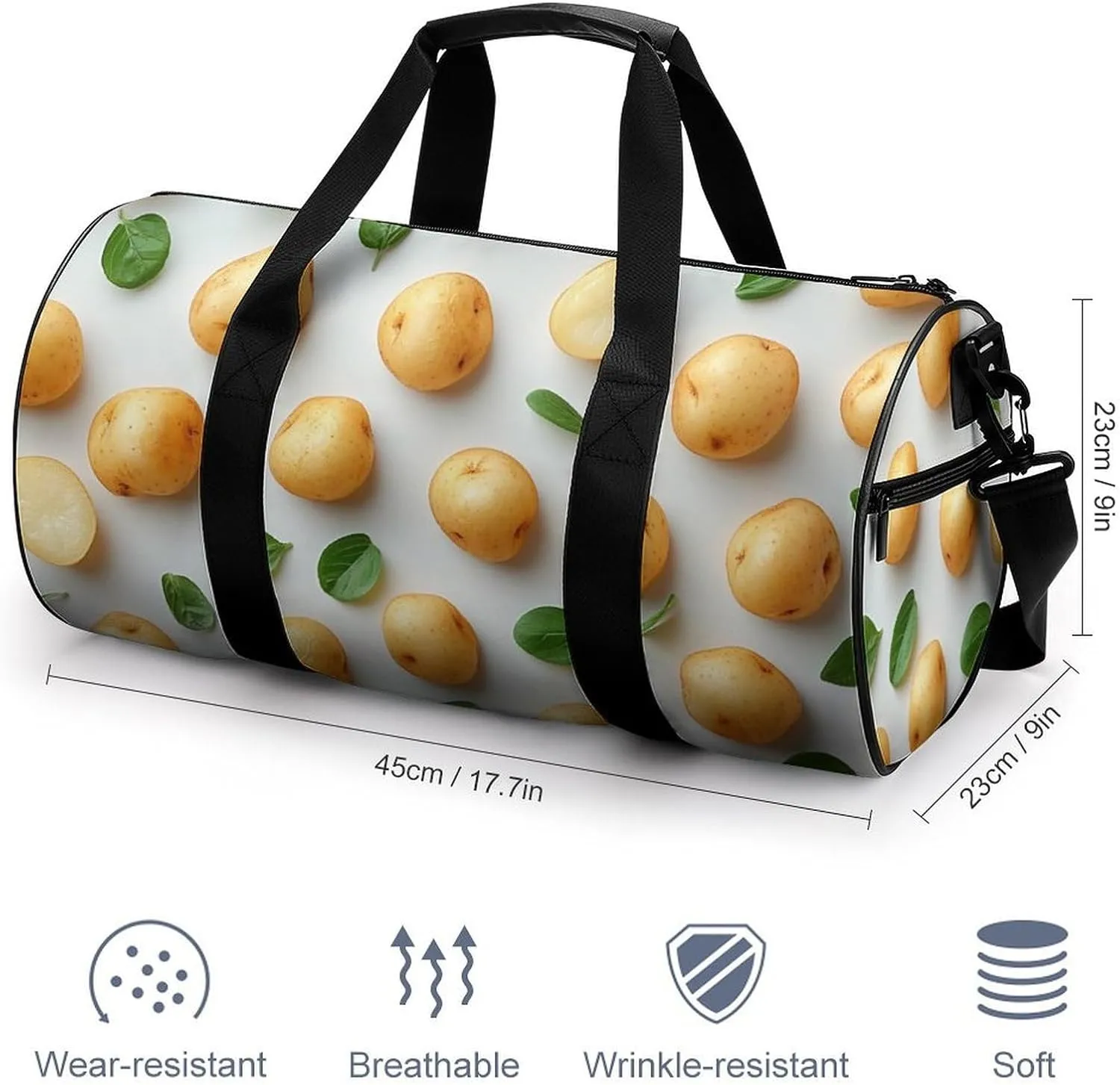 Many Raw Potato Isolated Travel Gym Bag for Women Men Cute Style Cylindrical Duffle Bag Sport Workout Bag with Shoulder Strap
