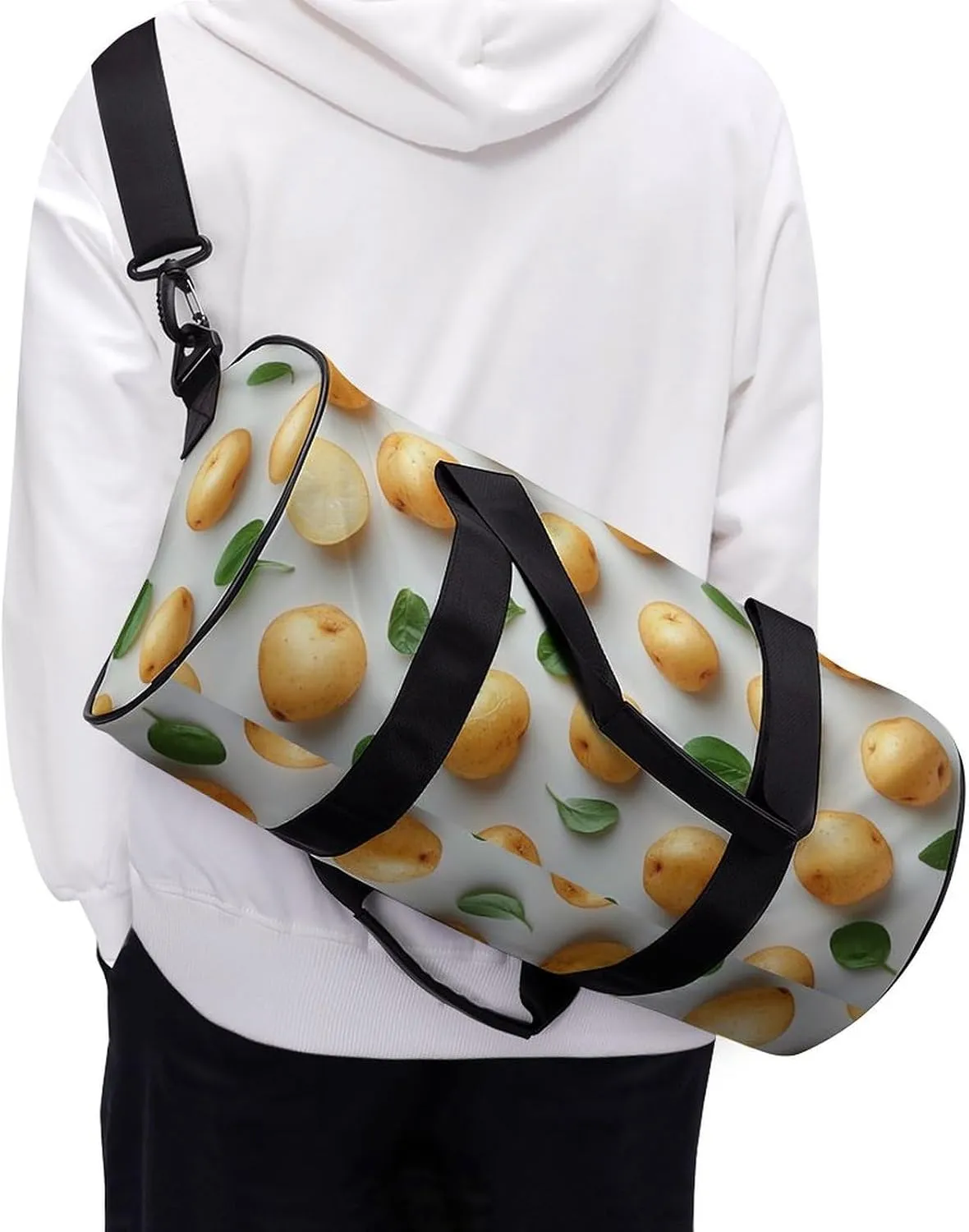 Many Raw Potato Isolated Travel Gym Bag for Women Men Cute Style Cylindrical Duffle Bag Sport Workout Bag with Shoulder Strap