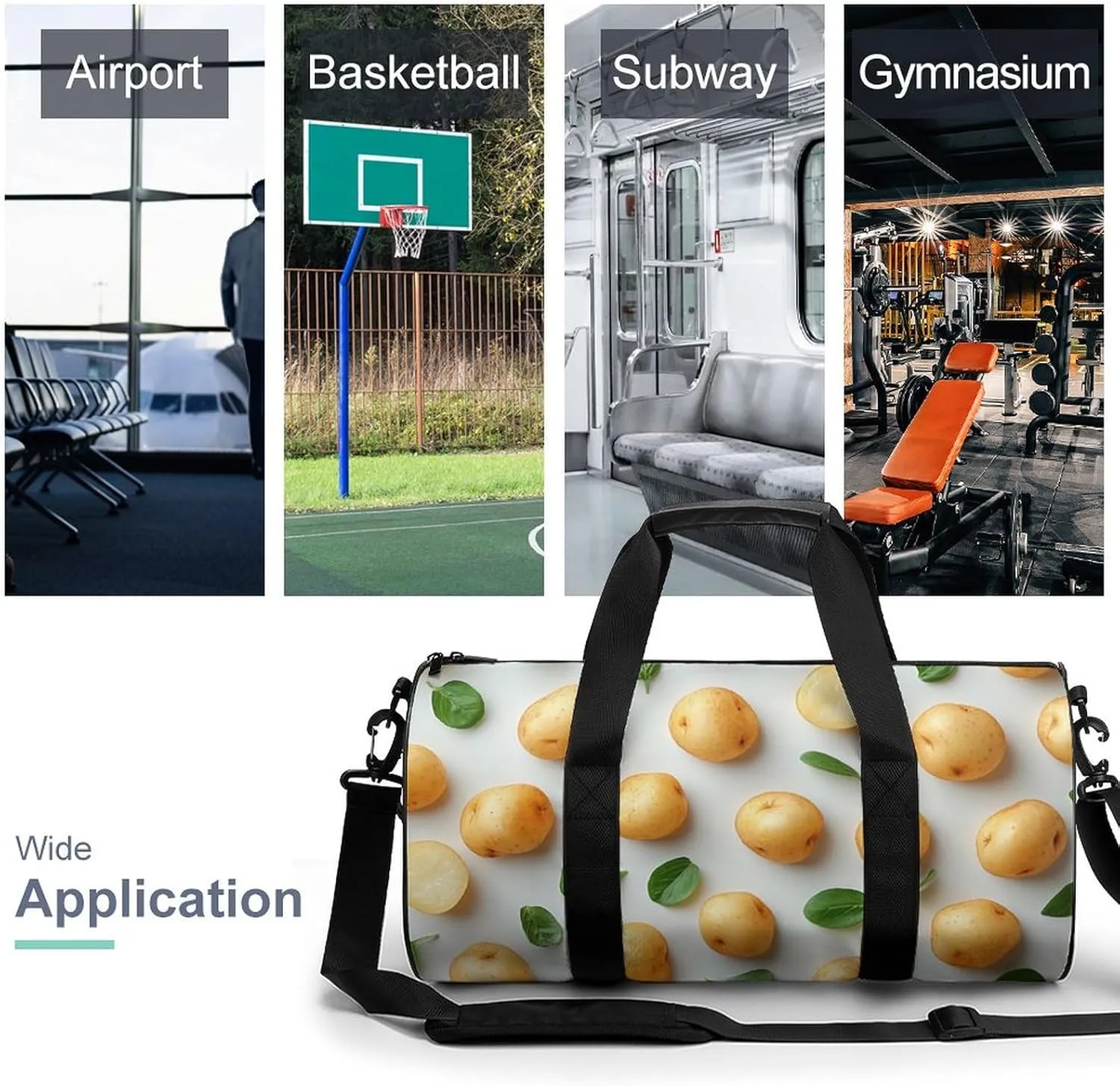 Many Raw Potato Isolated Travel Gym Bag for Women Men Cute Style Cylindrical Duffle Bag Sport Workout Bag with Shoulder Strap