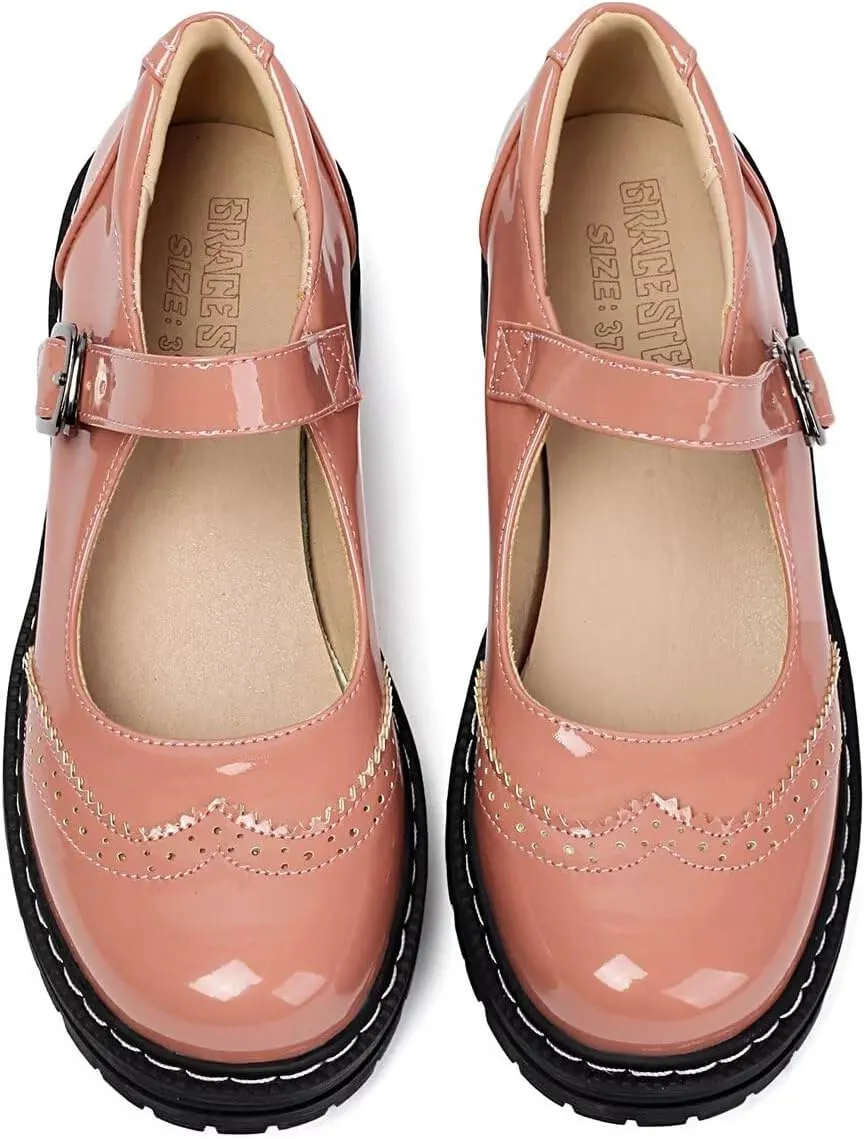 Mary Jane for Women Gothic Oxford Shoes - Flat Shoes, Ankle Tied, Round Toe for Casual Dresses, Work, and Campus