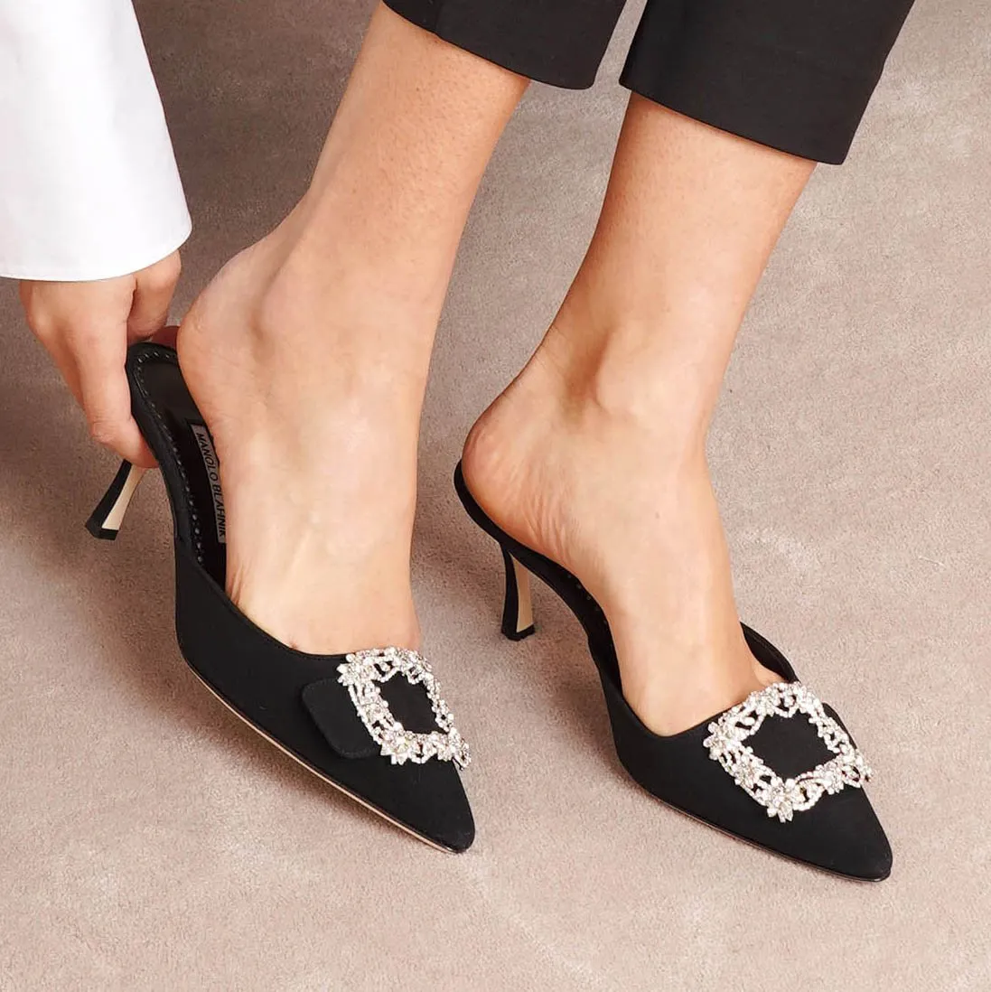 Maysale Jewel 70 crepe satin mules