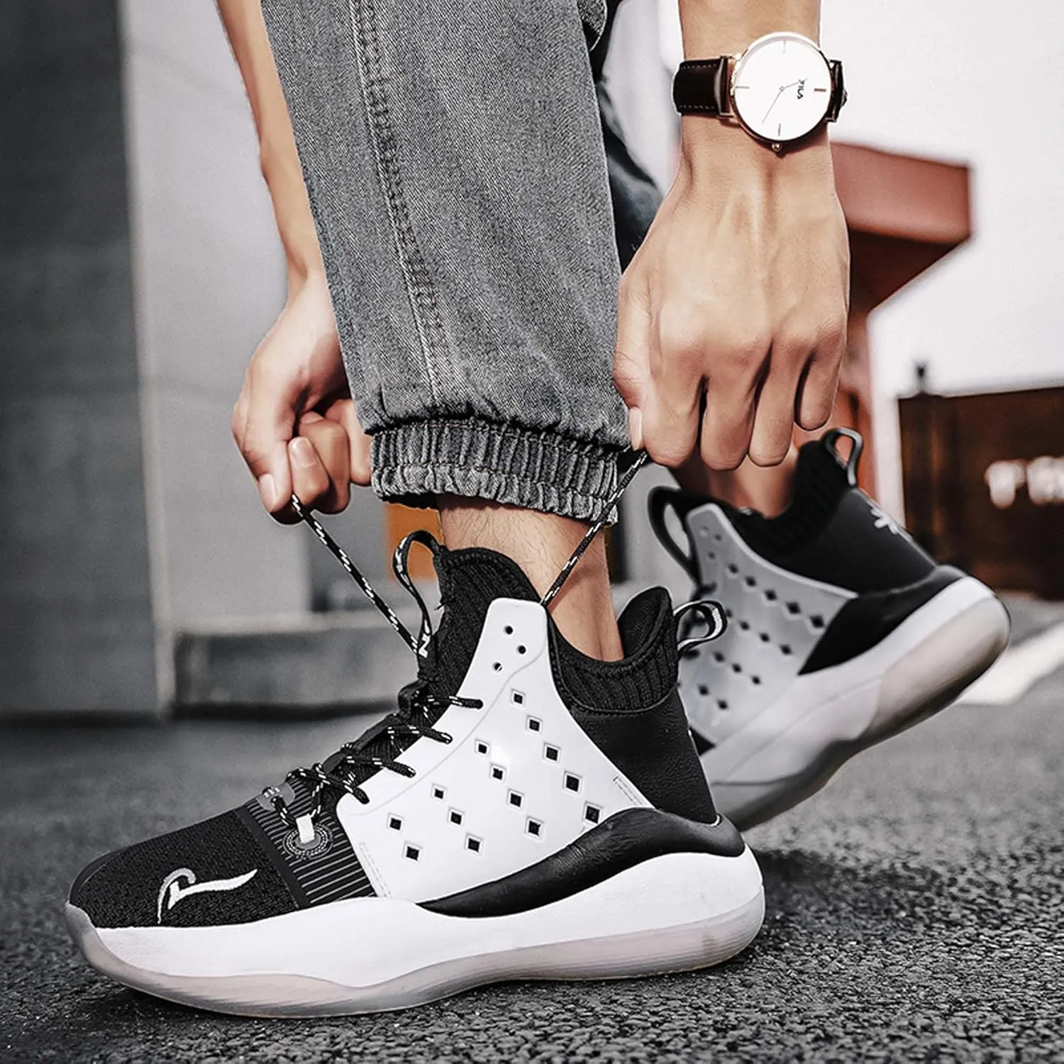 Men's Basketball Shoes High Top Running Shoes for Men Lightweight Breathable Mesh Walking Athletic Sneaker Indoor or Outdoor Basketball Sneakers for Men, Street or Court