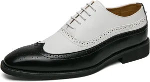 Men's Leather Brogue Wingtip Lace-Up Oxford Shoes Open-Vamp Low-Top Business Dress Shoes Comfortable Outdoor Fashion Sport Shoes