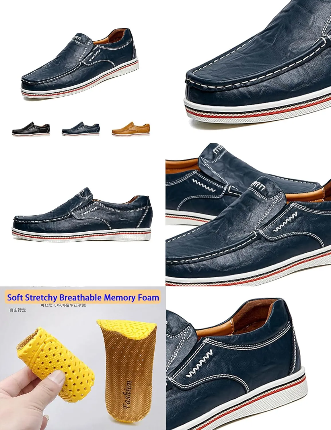 Men's Leather Slip-On Dress Casual Shoes,Vintage Trendy Lightweight Non-Slip Business Oxford Driving Walking Loafers