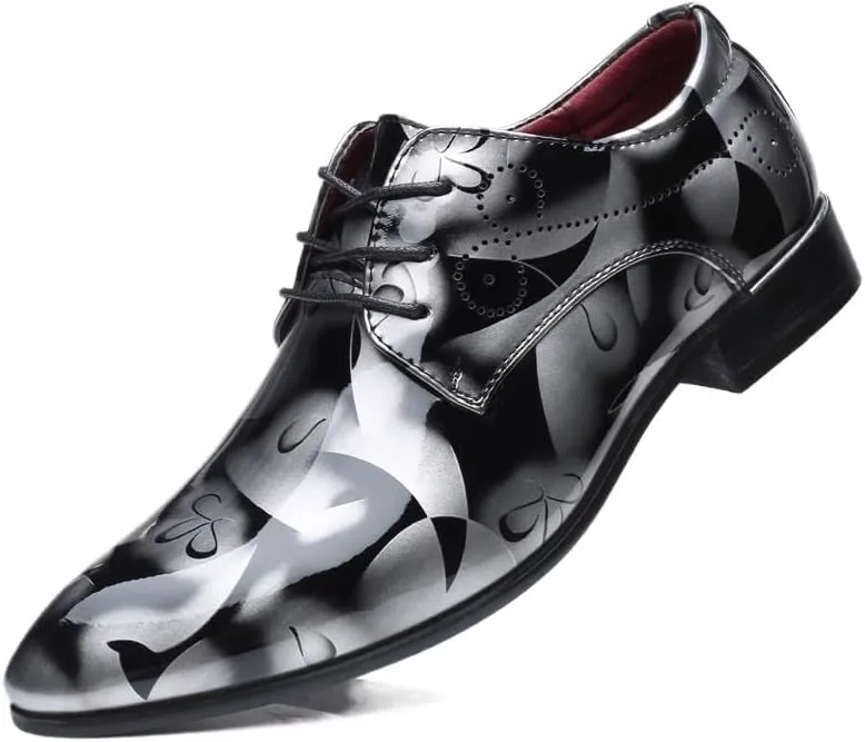 Men's Oxfords Pointed Toe Lace Ups Shoes Supple Full-Grain Leather Shoes for Men(Gray,5.5)
