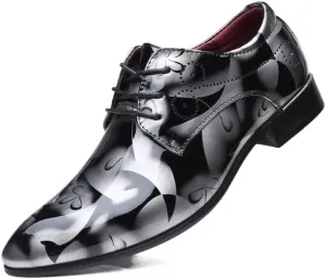 Men's Oxfords Pointed Toe Lace Ups Shoes Supple Full-Grain Leather Shoes for Men(Gray,5.5)