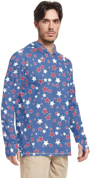 Men's Sun Protection Hoodie Long Sleeve American Patriotic UPF 50 Mens Sun Shirt Swim Shirt Mens Rash Guard