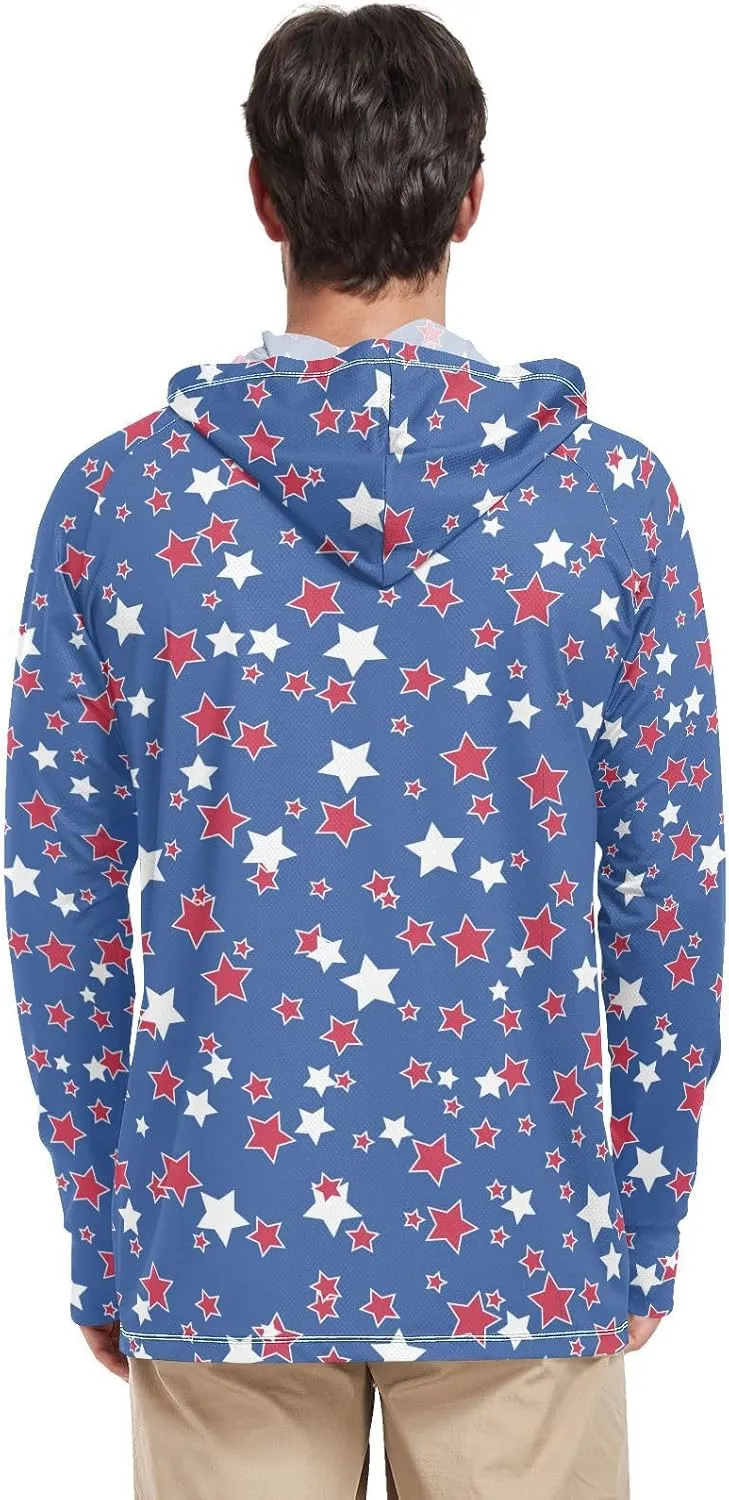 Men's Sun Protection Hoodie Long Sleeve American Patriotic UPF 50 Mens Sun Shirt Swim Shirt Mens Rash Guard