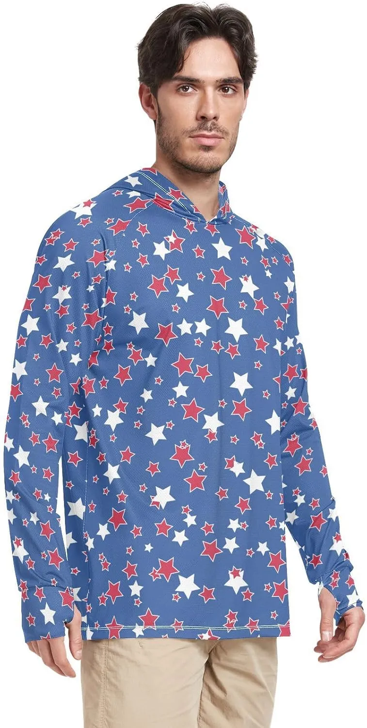 Men's Sun Protection Hoodie Long Sleeve American Patriotic UPF 50 Mens Sun Shirt Swim Shirt Mens Rash Guard