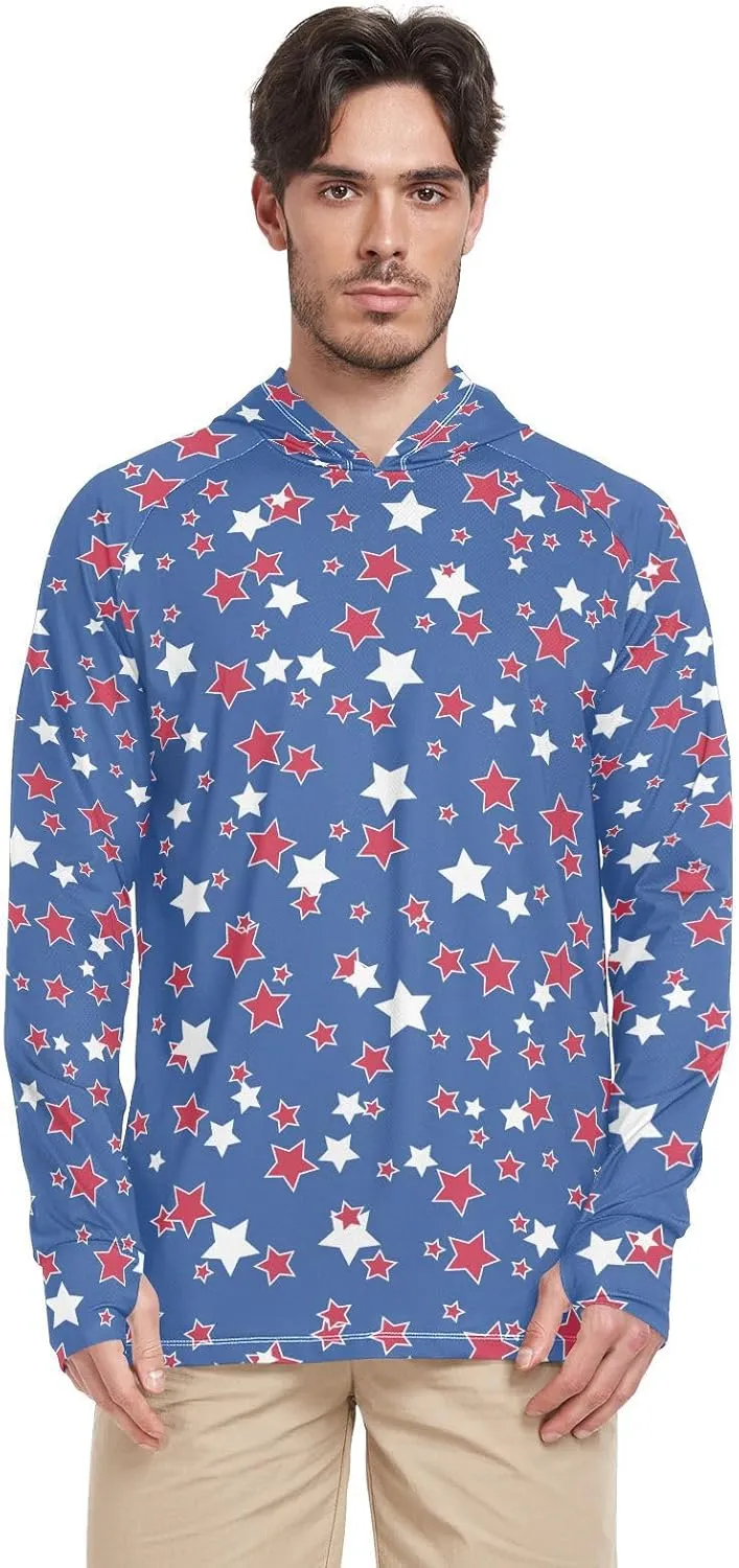 Men's Sun Protection Hoodie Long Sleeve American Patriotic UPF 50 Mens Sun Shirt Swim Shirt Mens Rash Guard