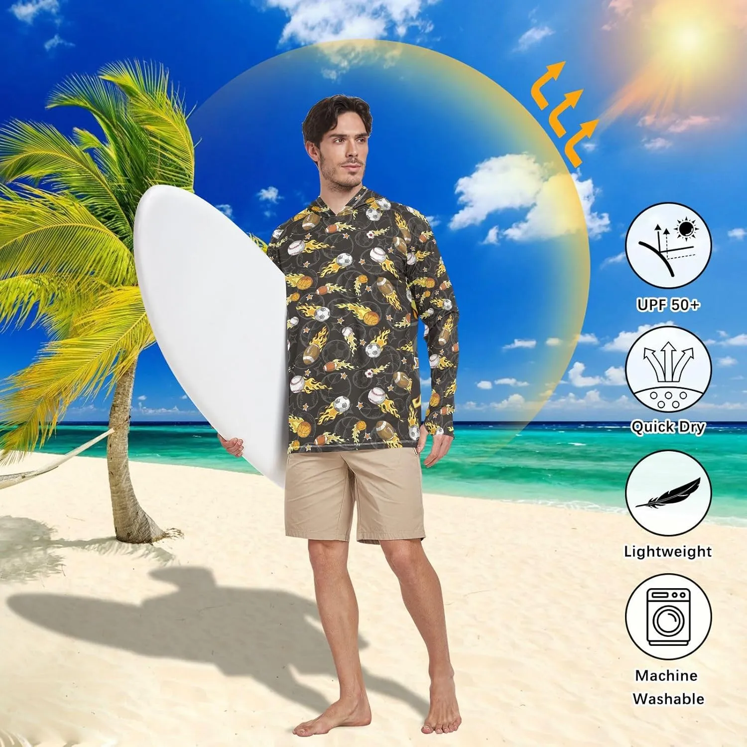 Men's Sun Protection Hoodie Long Sleeve Sport Sun Shirt with Hood UPF 50  Hooded Fishing Shirts Hooded Rash Guard