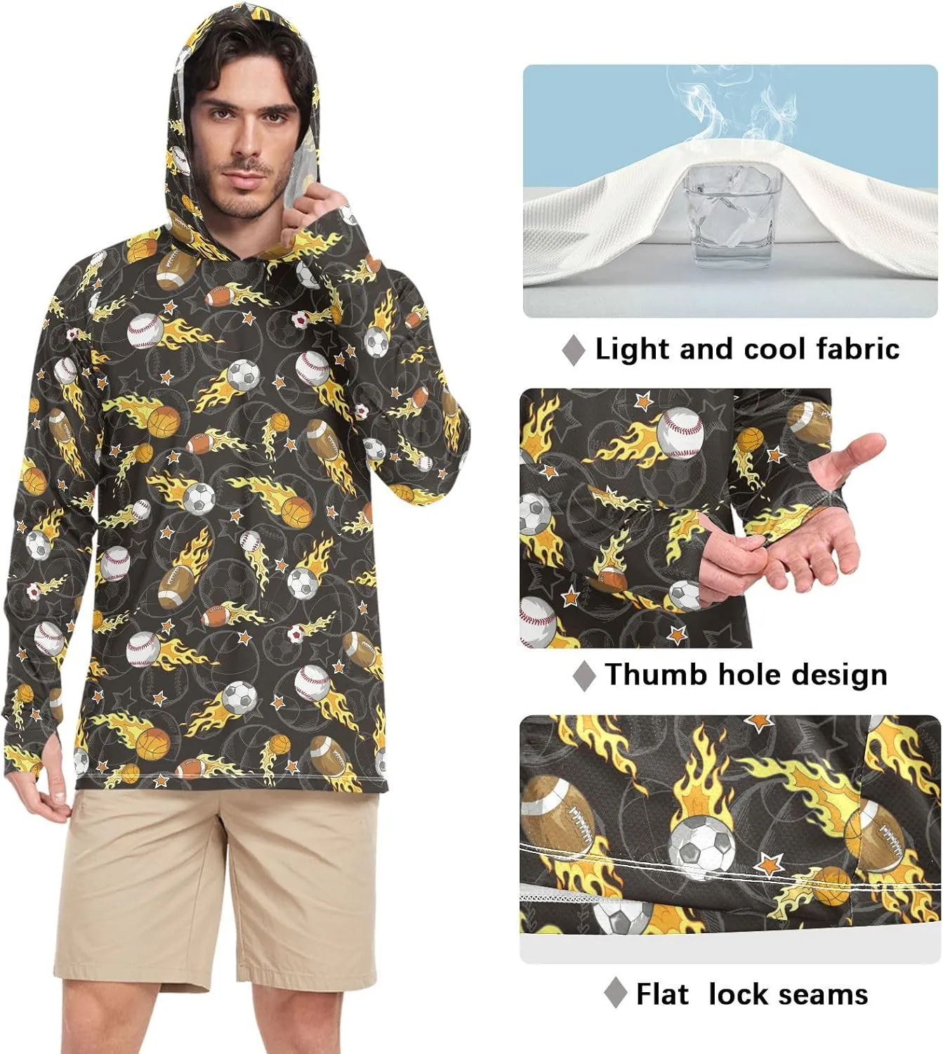 Men's Sun Protection Hoodie Long Sleeve Sport Sun Shirt with Hood UPF 50  Hooded Fishing Shirts Hooded Rash Guard