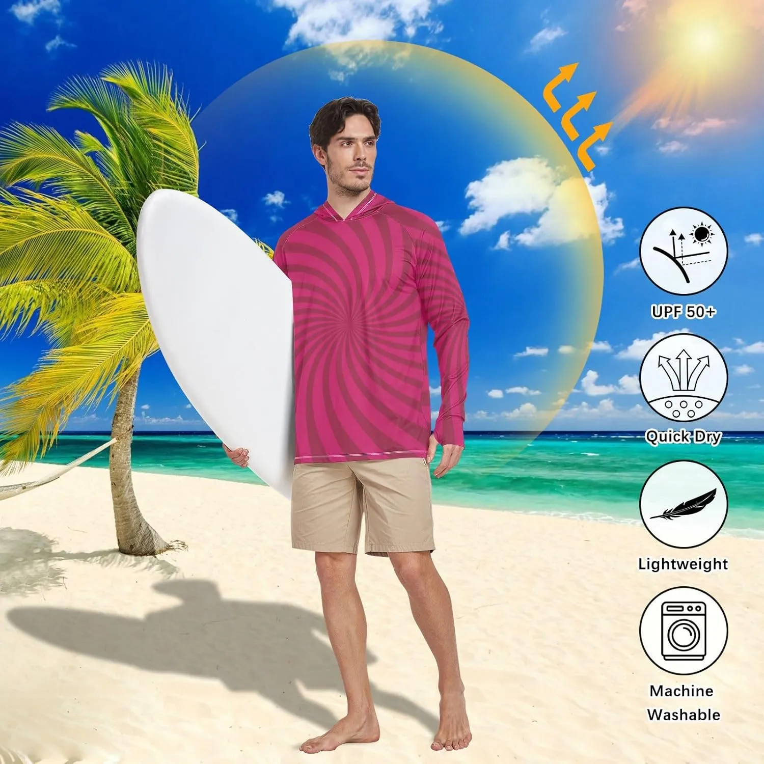 Men's Sun Protection Hoodie Long Sleeve Sun Shirt with Hood UPF 50  Rashguard for Men Adult Rash Guards Twirl Swirl