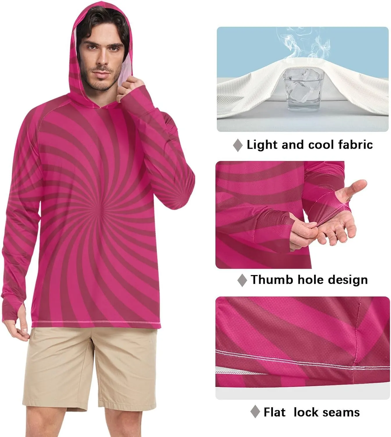 Men's Sun Protection Hoodie Long Sleeve Sun Shirt with Hood UPF 50  Rashguard for Men Adult Rash Guards Twirl Swirl