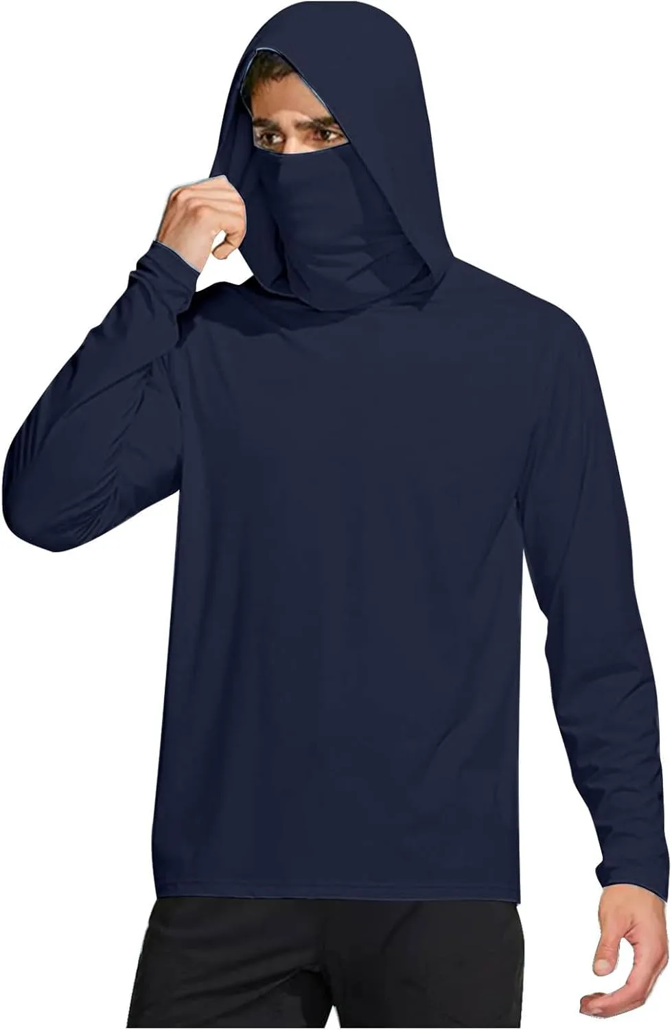 Men's UPF 50  Sun Protection Hoodie with Mask Long Sleeve Rash Guards UV Cooling Lightweight Fishing Hiking Shirts