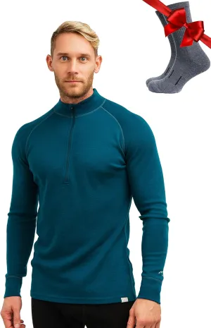 Merino Wool Base Layer Mens - Wool Half Zip Sweater Men - Merino Quarter Zip Sweater Lite, Midweight, Heavyweight and Socks