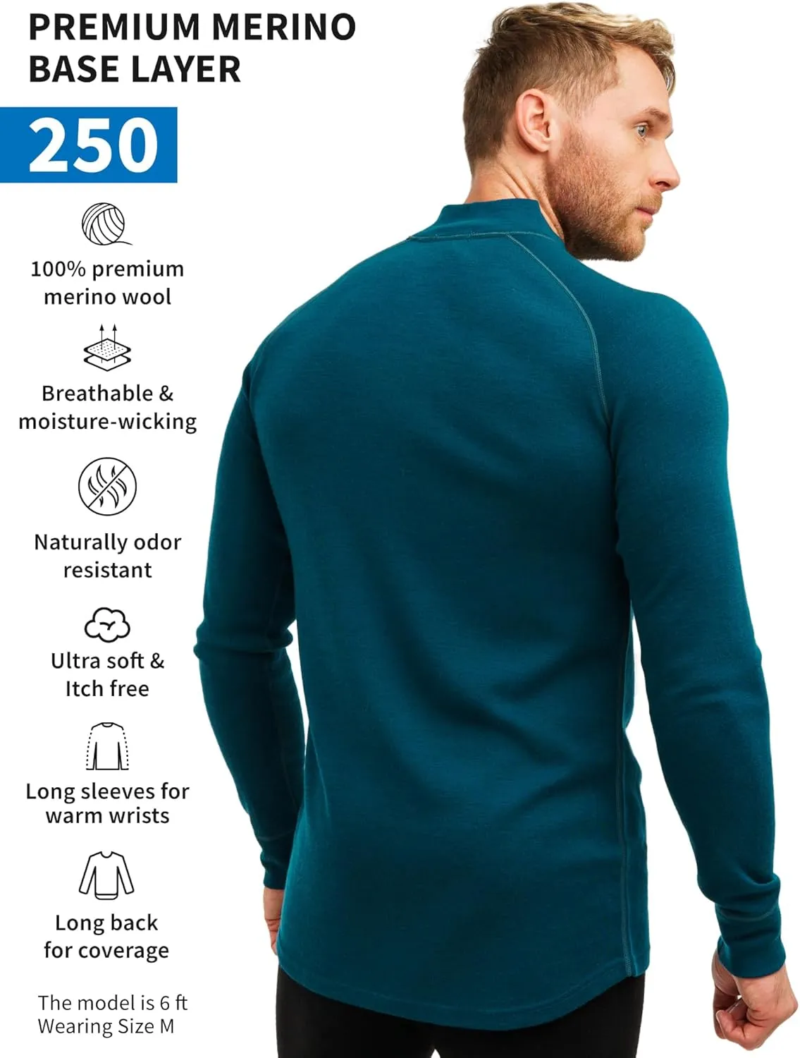 Merino Wool Base Layer Mens - Wool Half Zip Sweater Men - Merino Quarter Zip Sweater Lite, Midweight, Heavyweight and Socks