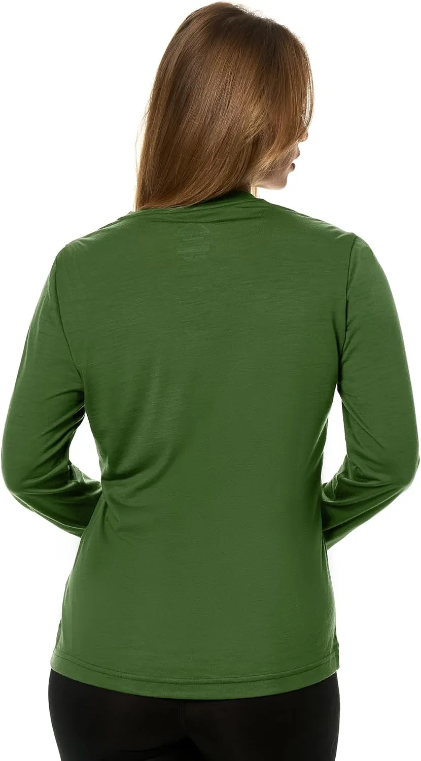 Merino Wool Base Layer Women - 100% Merino Wool Shirt Women Thermal Underwear Long Sleeve T-Shirt for Hiking