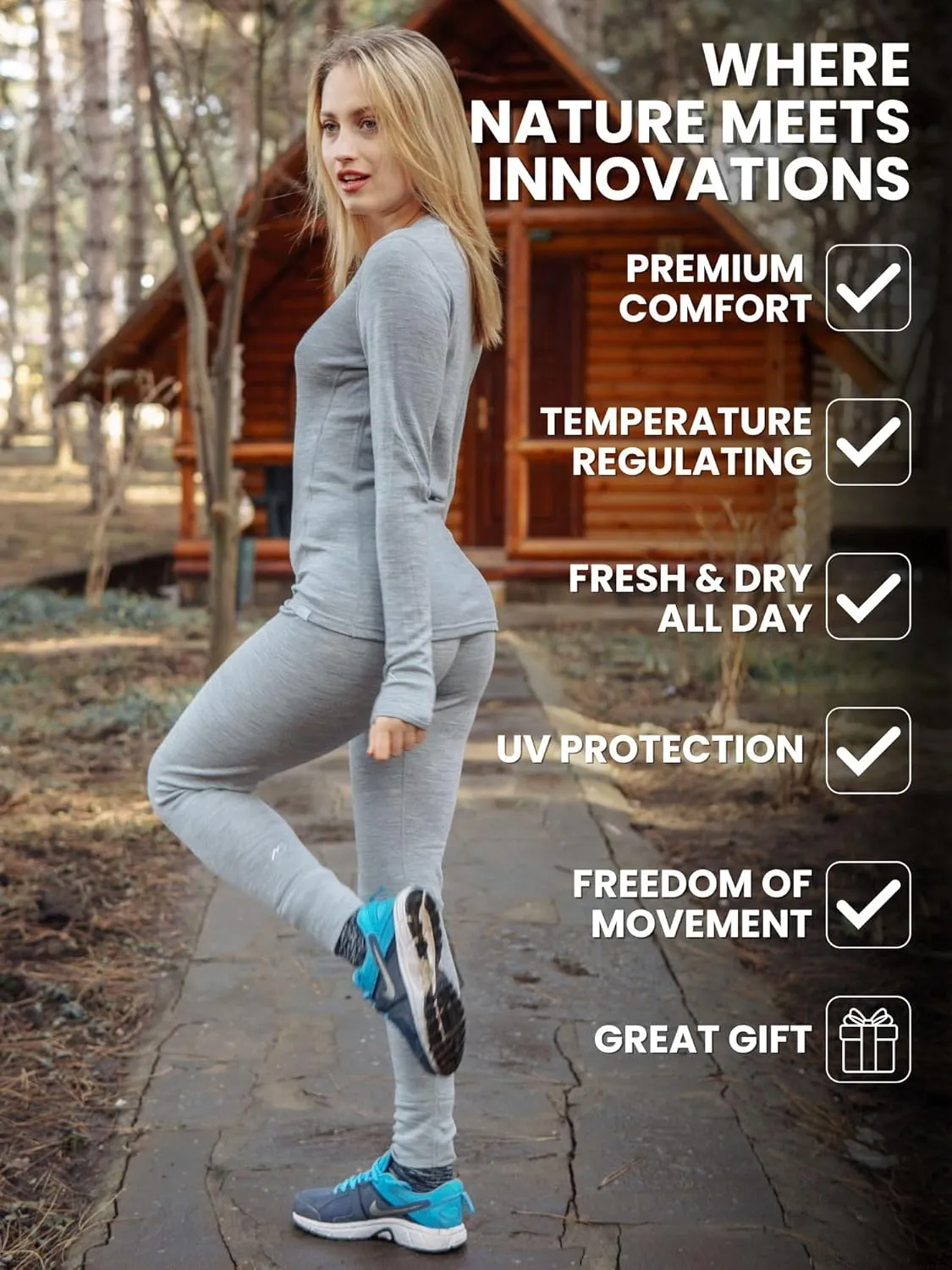 Merino Wool Base Layer Women Pants 100% Merino Wool Leggings Heavyweight, Midweight, Lite Thermal Underwear Bottom and Socks