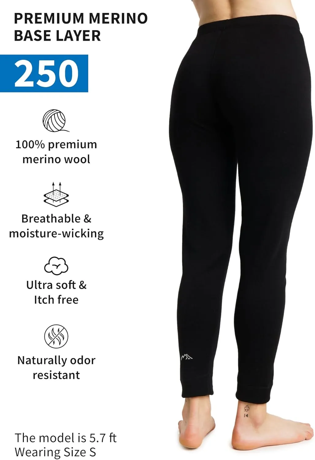 Merino Wool Base Layer Women Pants 100% Merino Wool Leggings Heavyweight, Midweight, Lite Thermal Underwear Bottom and Socks