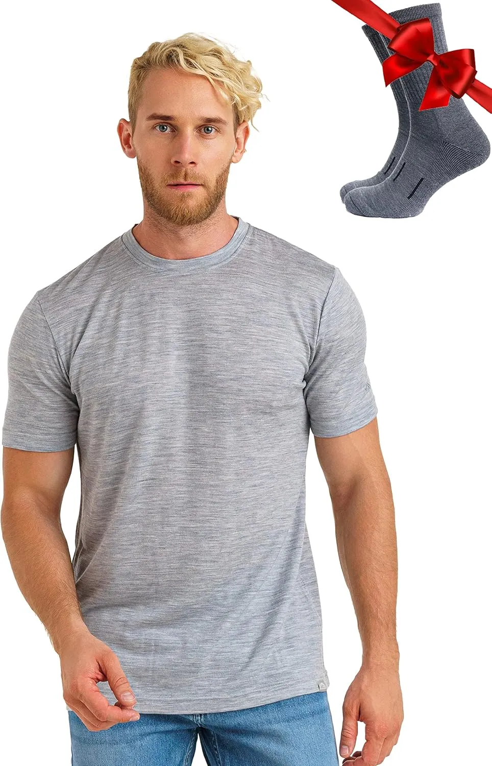 Merino Wool T-Shirt Mens - Merino Wool Undershirt Thermal Shirt for Men and Hiking Socks