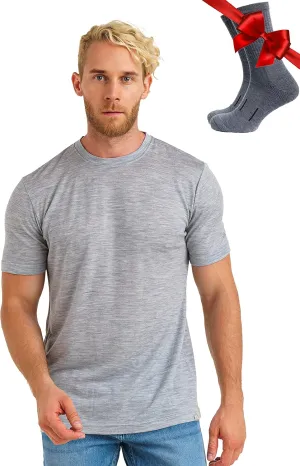Merino Wool T-Shirt Mens - Merino Wool Undershirt Thermal Shirt for Men and Hiking Socks