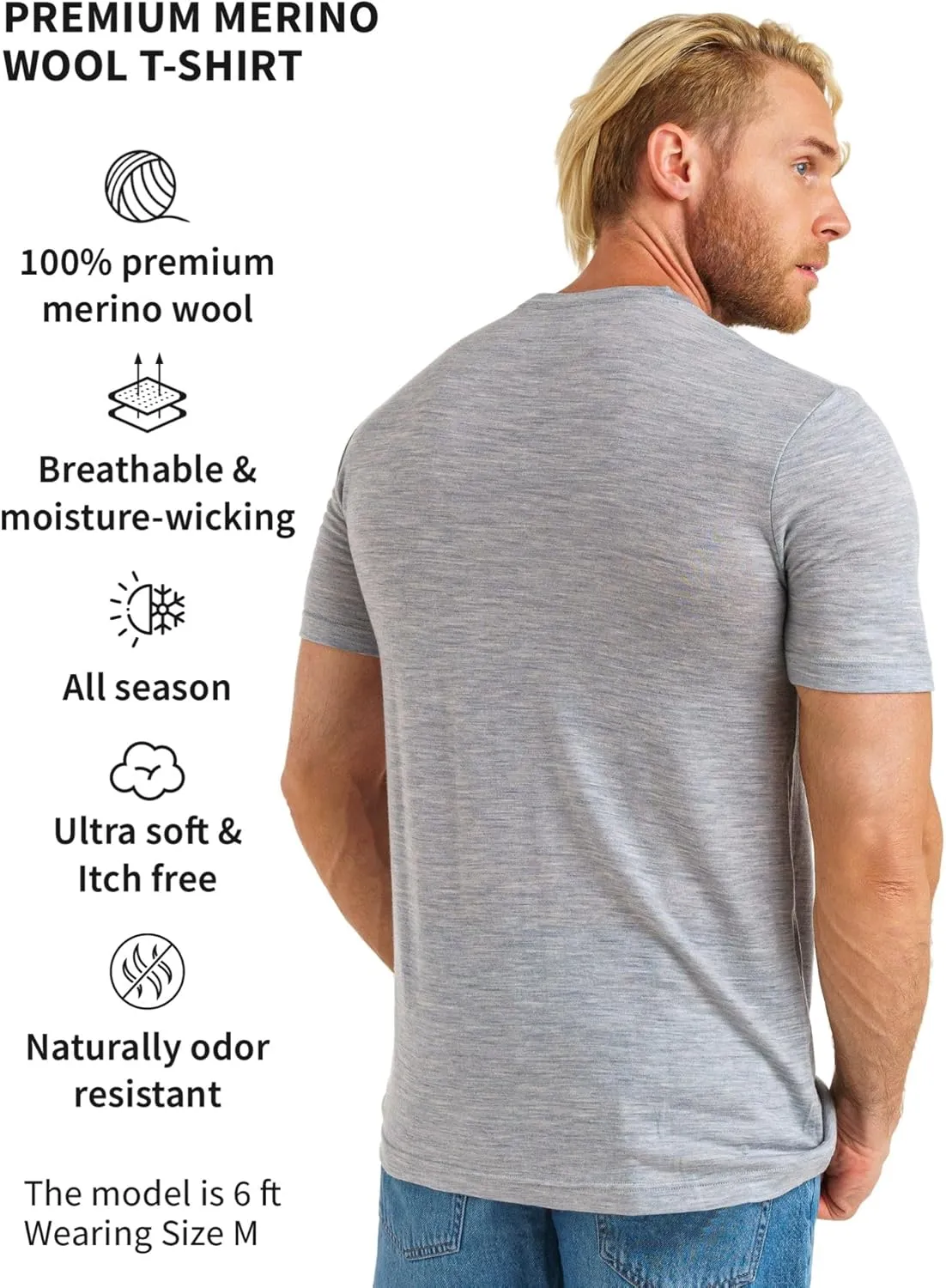 Merino Wool T-Shirt Mens - Merino Wool Undershirt Thermal Shirt for Men and Hiking Socks