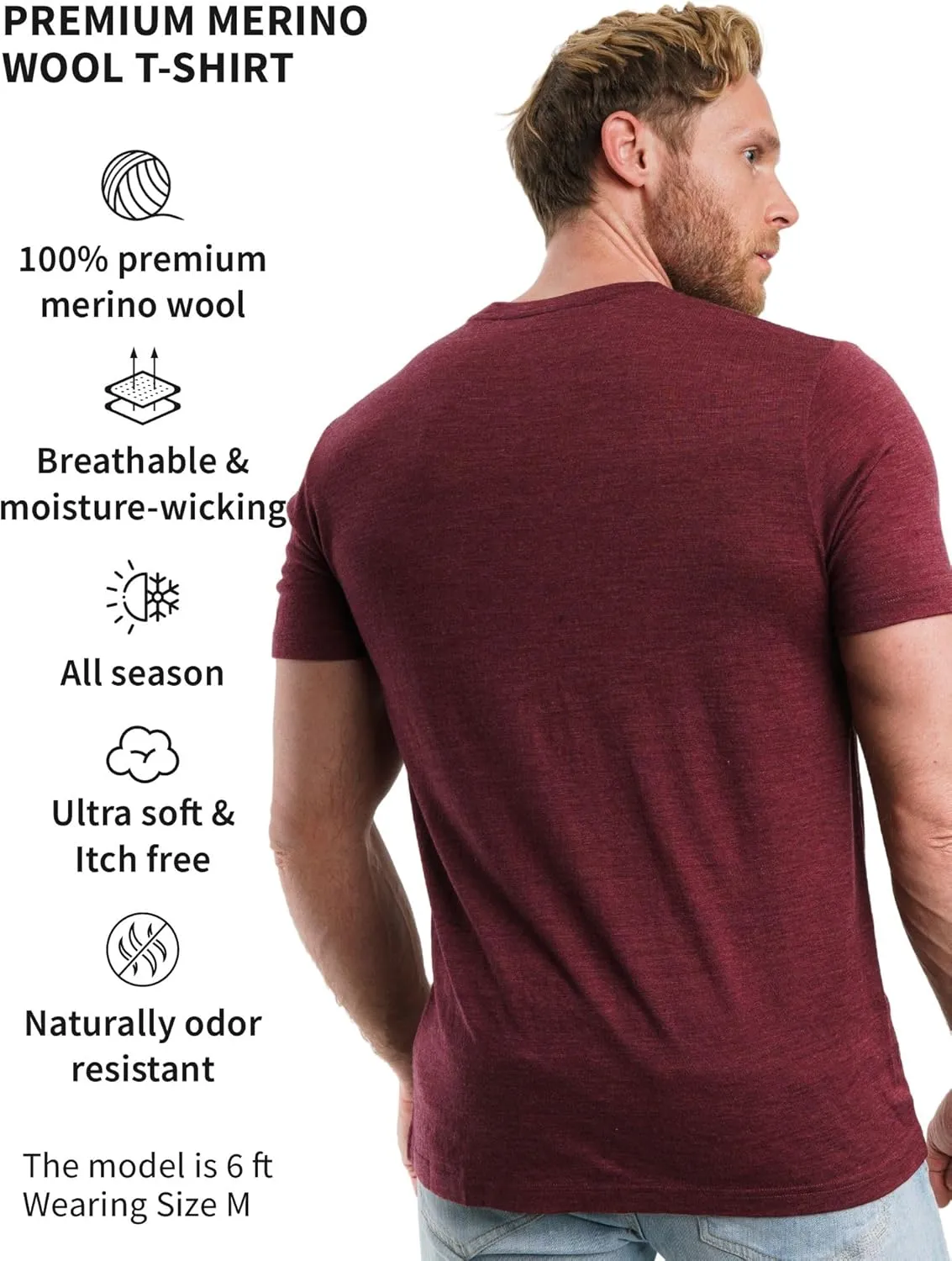 Merino Wool T-Shirt Mens - Merino Wool Undershirt Thermal Shirt for Men and Hiking Socks