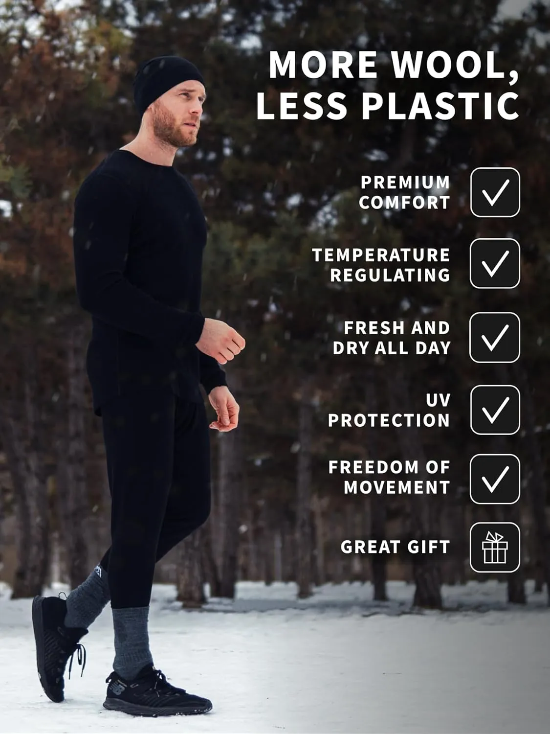 Merino.tech Merino Wool Base Layer - Mens 100% Merino Wool Long Sleeve Thermal Shirts Heavyweight, Midweight, Lite with Socks