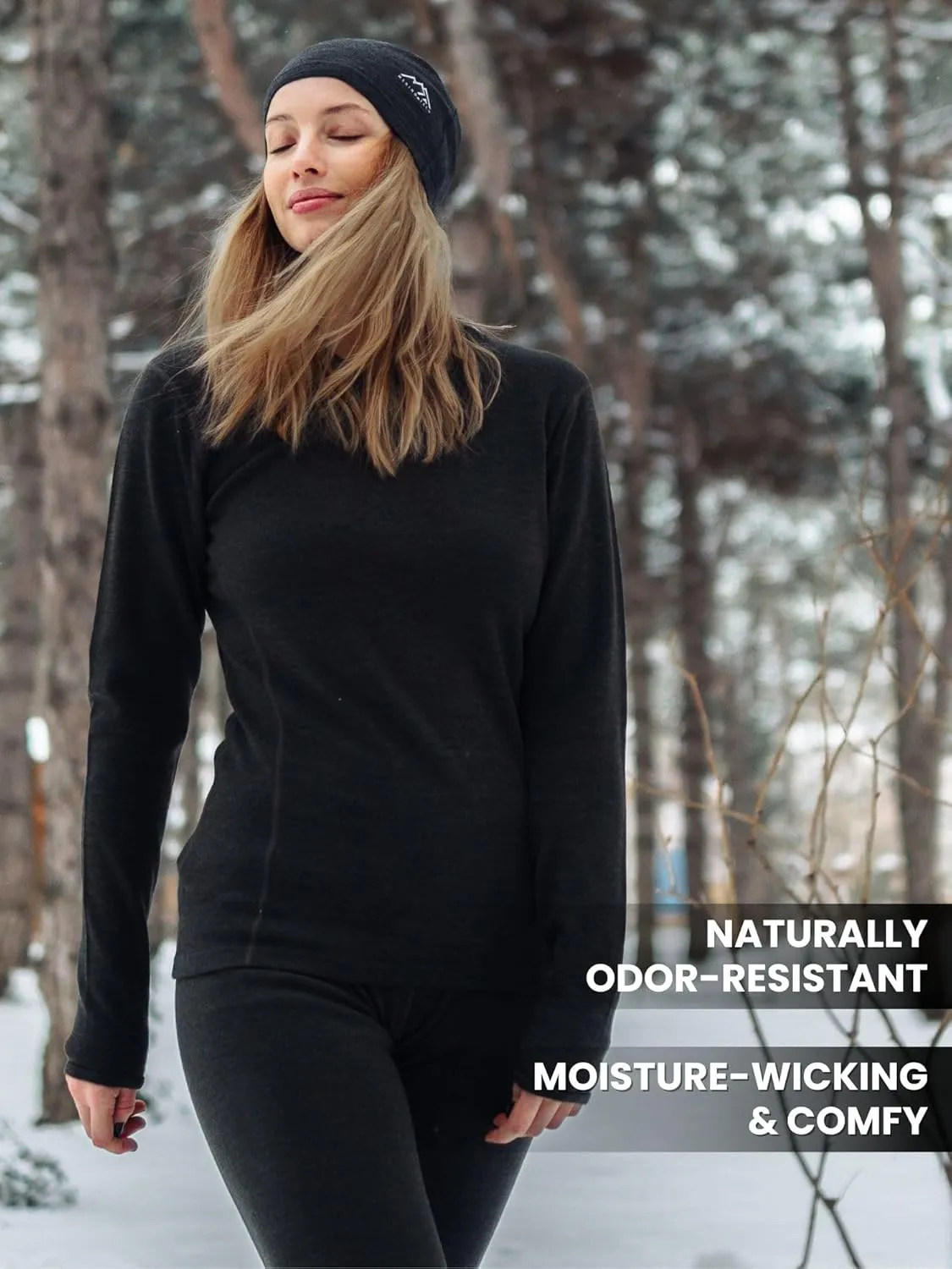 Merino.tech Merino Wool Base Layer Women - 100% Merino Wool Heavyweight, Midweight, Lite Long Sleeve Thermal Shirt and Socks