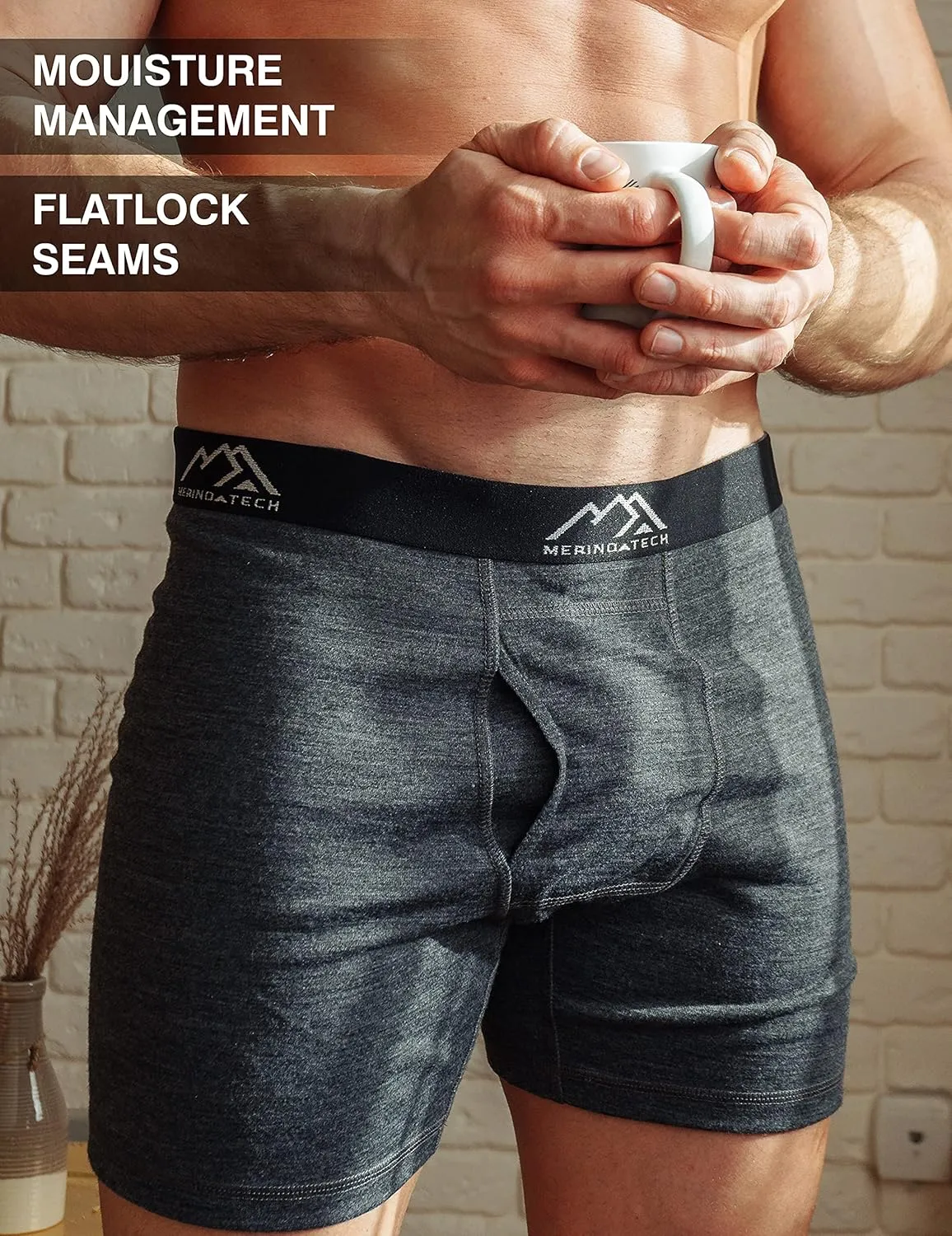 Merino.tech Merino Wool Underwear Mens - 100% Merino Wool Base Layer Boxer Briefs for Men
