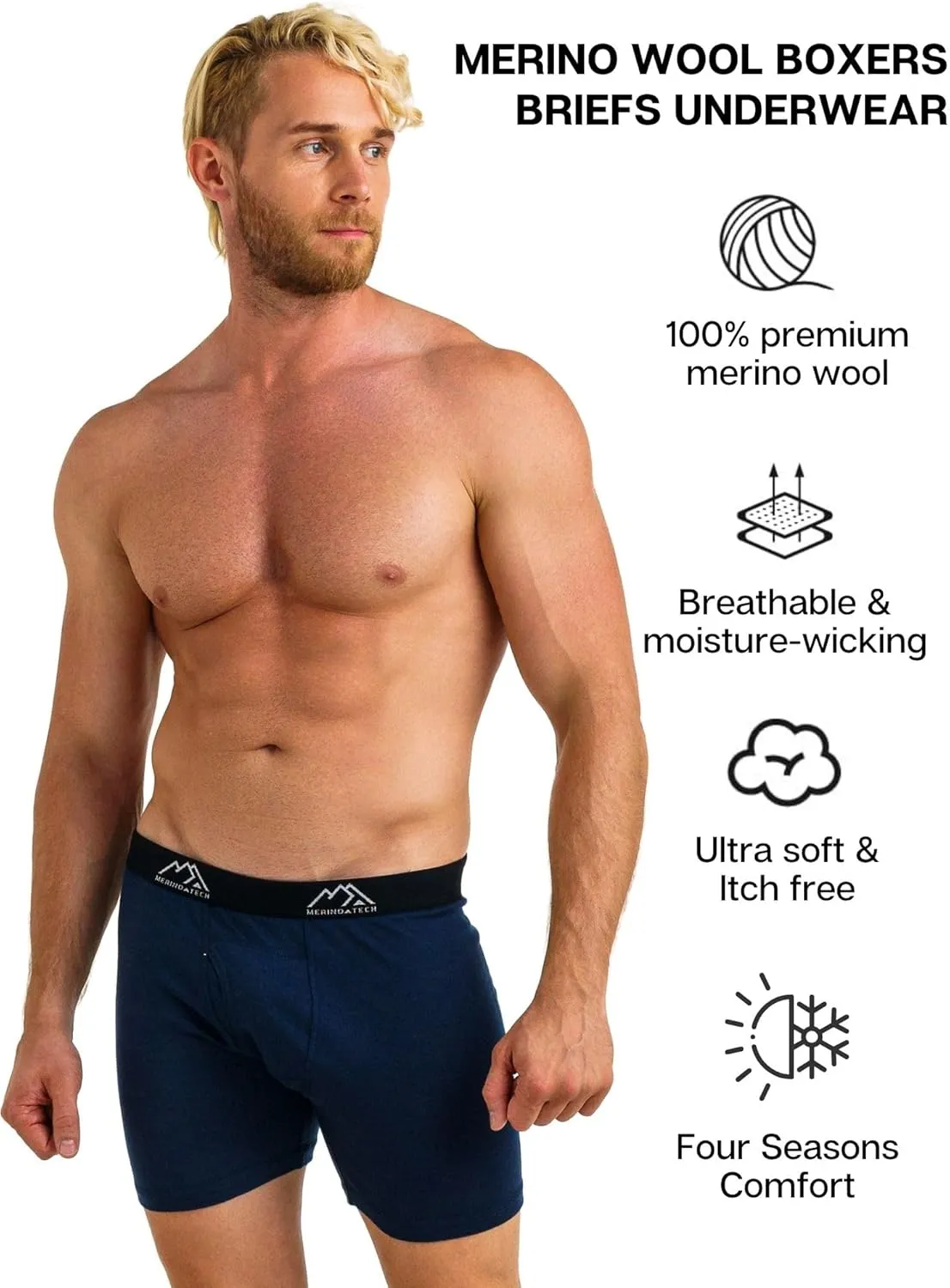Merino.tech Merino Wool Underwear Mens - 100% Merino Wool Base Layer Boxer Briefs for Men