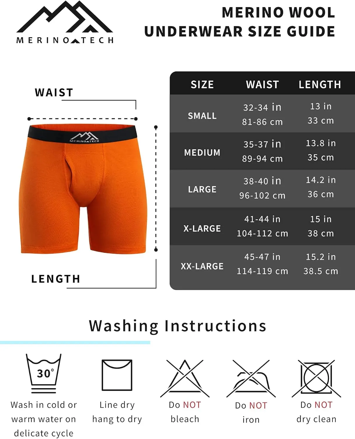 Merino.tech Merino Wool Underwear Mens - 100% Merino Wool Base Layer Boxer Briefs for Men