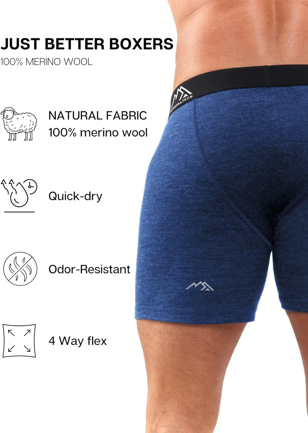 Merino.tech Merino Wool Underwear Mens - 100% Merino Wool Base Layer Boxer Briefs for Men