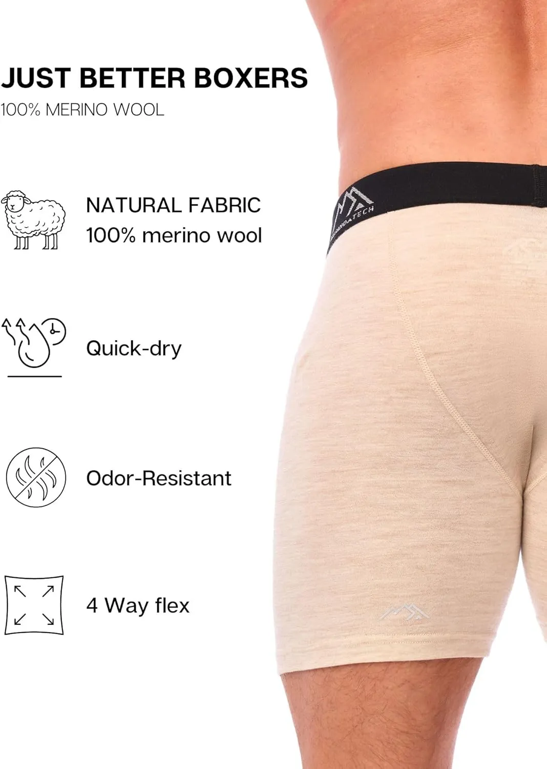 Merino.tech Merino Wool Underwear Mens - 100% Merino Wool Base Layer Boxer Briefs for Men