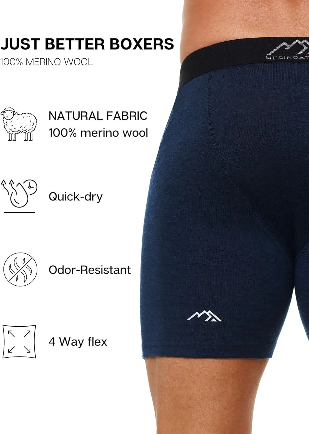 Merino.tech Merino Wool Underwear Mens - 100% Merino Wool Base Layer Boxer Briefs for Men