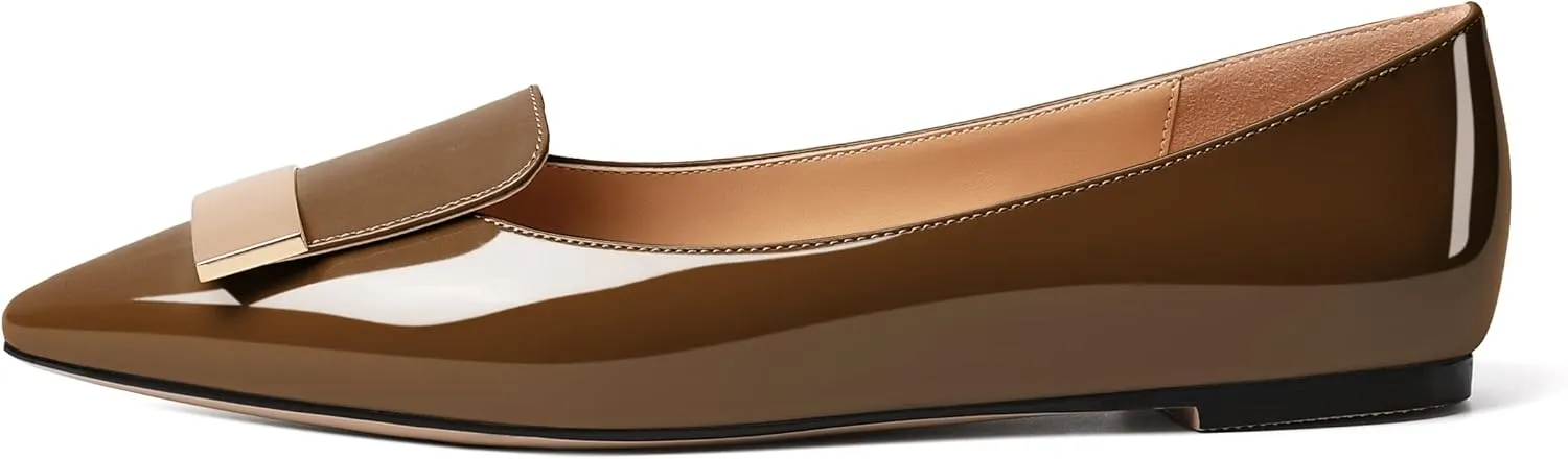 Mettesally Women Buckle Flats Shoes, Pointed Toe Slip On Comfortable Flats, Dressy Daily Casual Ballet Flat Shoes