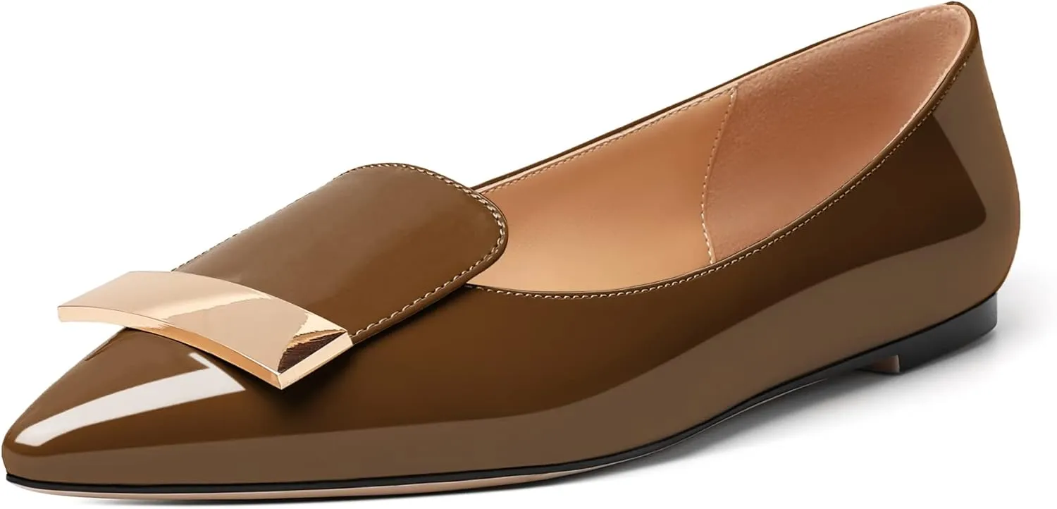 Mettesally Women Buckle Flats Shoes, Pointed Toe Slip On Comfortable Flats, Dressy Daily Casual Ballet Flat Shoes