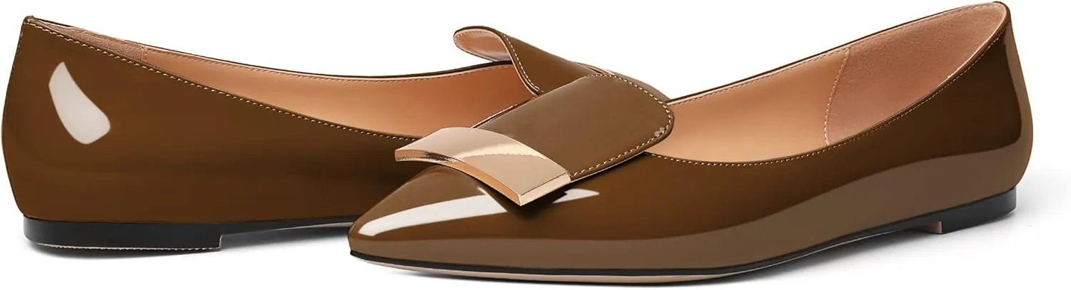 Mettesally Women Buckle Flats Shoes, Pointed Toe Slip On Comfortable Flats, Dressy Daily Casual Ballet Flat Shoes