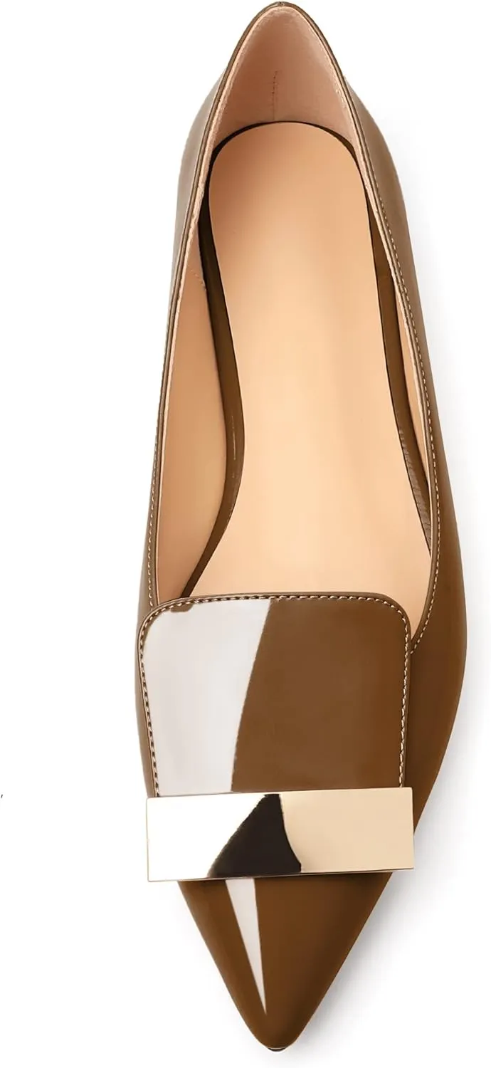 Mettesally Women Buckle Flats Shoes, Pointed Toe Slip On Comfortable Flats, Dressy Daily Casual Ballet Flat Shoes