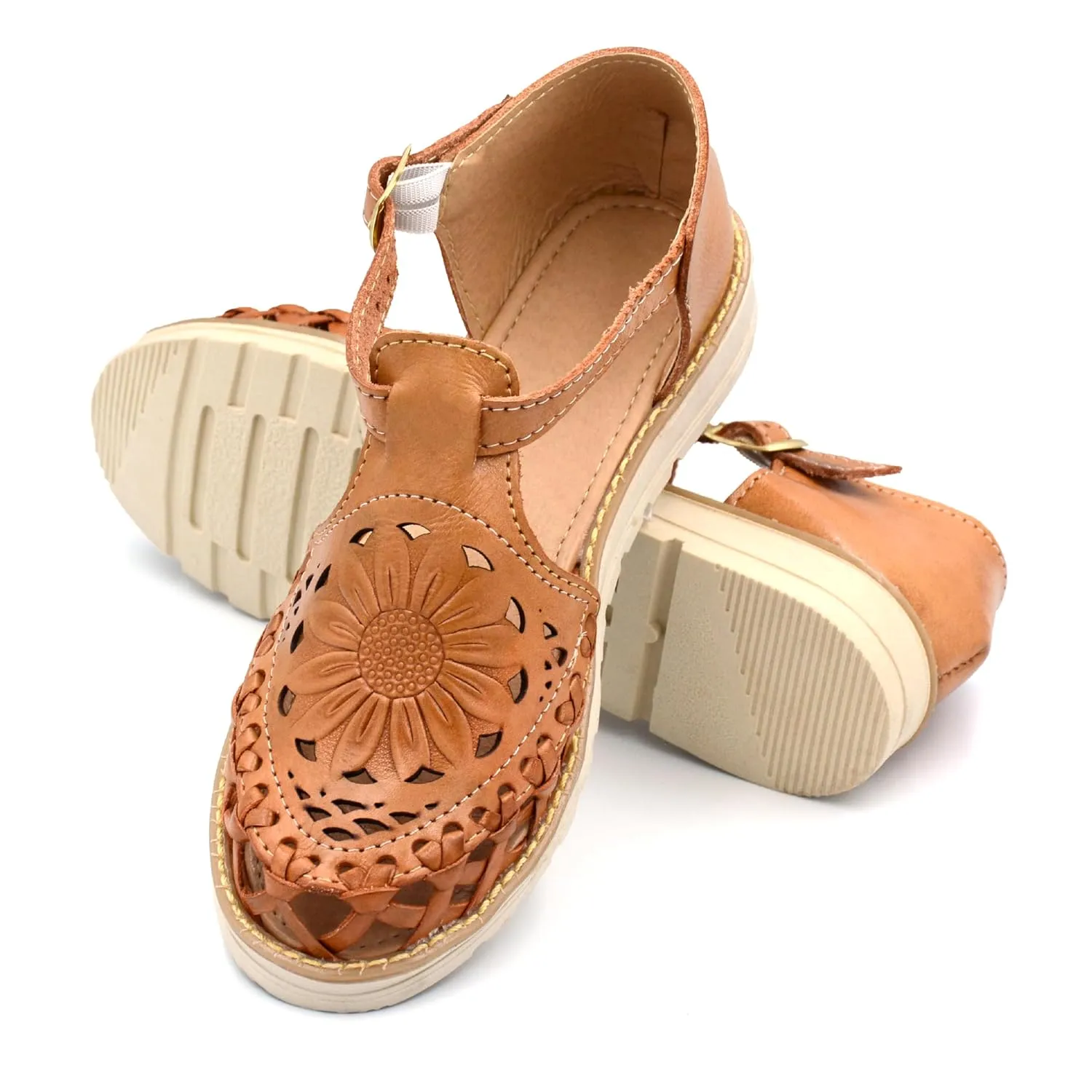 Mexican Genuine Leather Laser-Cut Shoes with Ankle Strap for Women - Model Laser Sunflower (9)