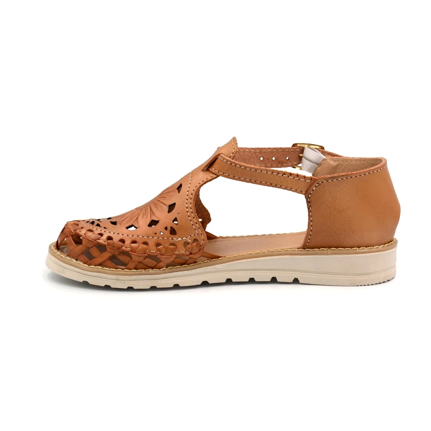 Mexican Genuine Leather Laser-Cut Shoes with Ankle Strap for Women - Model Laser Sunflower (9)