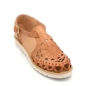 Mexican Genuine Leather Laser-Cut Shoes with Ankle Strap for Women - Model Laser Sunflower (9)