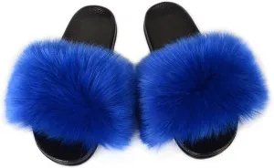 MH Bailment Womens Furry Fluffy Slippers Faux Fur House Slippers Open Toe Fuzzy Slides Soft Flat Slip On Sandals for Indoor Outdoor