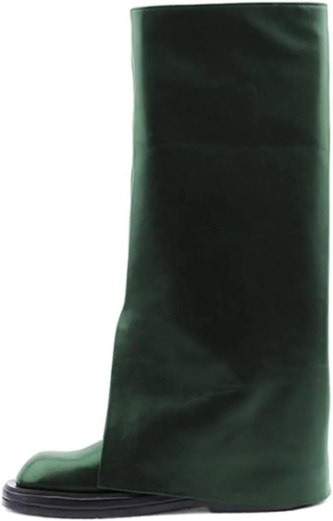 Milooey shoes Women Round Toe Knee High Boots Platform Comfortable Flat Riding Boots V Cut Fahion Party Shoes Size 4-16 Us