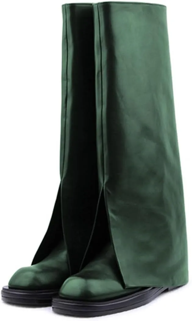 Milooey shoes Women Round Toe Knee High Boots Platform Comfortable Flat Riding Boots V Cut Fahion Party Shoes Size 4-16 Us