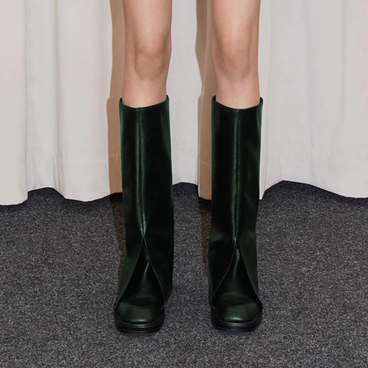 Milooey shoes Women Round Toe Knee High Boots Platform Comfortable Flat Riding Boots V Cut Fahion Party Shoes Size 4-16 Us