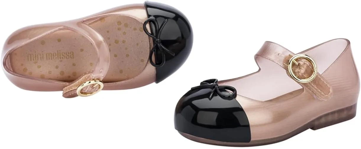 mini melissa Sweet Love Cap Toe Mary Jane Shoes for Toddlers - Jelly Flats for Girls with Cute Bow, Toe Accent and Adjustable Straps
